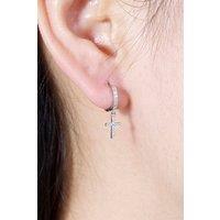 Outrage London Women's Silver Beaded Cross Hoop Earrings | Size: Small