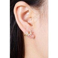 Outrage London Women's Gold Diamond Half Flower Hoop Earrings | Size: Small
