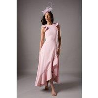 Coast Women's Lisa Tan Ruffle Round Neck Crepe Midi Dress in Blush | Size: 12