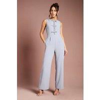 Coast Women's Sleeveless Diamante Bow Crepe Wide Leg Jumpsuit in Grey | Size: 10