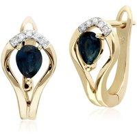 Gemondo Women's Classic Sapphire & Diamond Leaf Halo Lever back Earrings in 9ct Yellow Gold in Blue