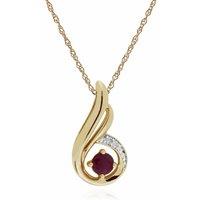 Gemondo Women's Classic Round Ruby & Diamond Spiral Drop Pendant in 9ct Yellow Gold in Red | Size: 18 inches