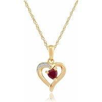 Gemondo Women's Classic Round Ruby & Diamond Heart Pendant Necklace in 9ct Yellow Gold in Red | Size: 18 inches