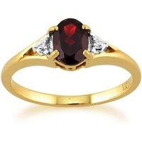 Gemondo Women's Classic Oval Garnet & Diamond Ring in 9ct Yellow Gold in Red | Size: j