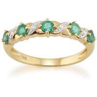 Gemondo Women's Classic Art Nouveau Round Emerald & Diamond Half Eternity Ring In 9ct Yellow Gold in Green | Size: Small