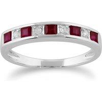 Gemondo Women's Classic Square Ruby & Diamond Half Eternity Ring 9ct White Gold in Red | Size: Small