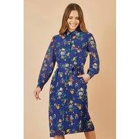 Yumi Women's Navy Raccoon Print Shirt Midi Dress | Size: 18