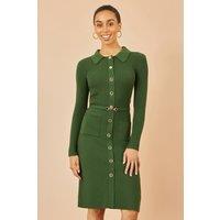 Yumi Women's Green Rib Knit Midi Dress With Belt | Size: Large