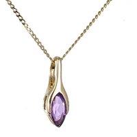 Ojewellery Women's 9ct Yellow Gold Amethyst Minimalist Marquise Necklace in Purple | Size: 18 inches