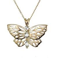 Ojewellery Women's 9ct Gold Hallmarked Aquamarine Butterfly Necklace in Aqua | Size: 18 inches