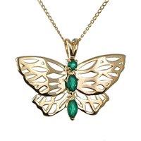 Ojewellery Women's 9ct Yellow Gold Hallmarked Green Onyx Butterfly Necklace | Size: 18 inches