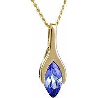 Ojewellery Women's 9ct Yellow Gold Tanzanite Minimalist Marquise Necklace in Blue | Size: 18 inches
