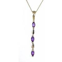 Ojewellery Women's 9ct Yellow Gold Amethyst Drop Necklace in Purple | Size: 18 inches