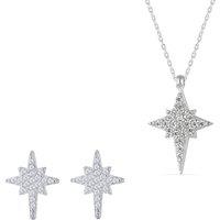 Spero London Women's Northern Star Polaris Sterling Silver Necklace & Stud Earring Set