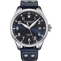 STHRLING Original Men's Airman 4078 43mm Quartz Pilot Watch - Sunray Dial, Riveted Leather in Blue