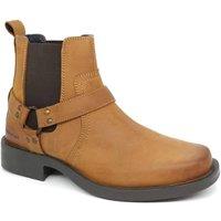 HX London Men's Malden Leather Chelsea Biker Western Square Toe Boots in Camel | Size: 9