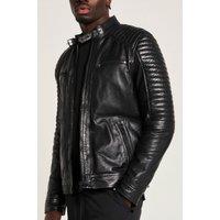 Barneys Originals Men's Real Leather Racer Jacket in Black | Size: Medium