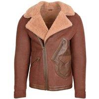 House of Leather Men's Mens Real Sheepskin Aviator Jacket Cross Zip Dustin Brown Ginger | Size: Small