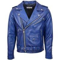 House of Leather Men's Mens Real Leather Biker Jacket Cross Zip Brando Style Kyle in Blue | Size: 2XL