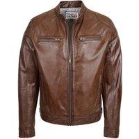 House of Leather Men's Mens Real Soft Leather Biker Jacket Cafe Racer Milton in Brown | Size: Medium