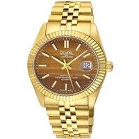 Gevril Men's Swiss Automatic Sellita SW200 West Village Brown Tiger Eye Dial Watch in Gold
