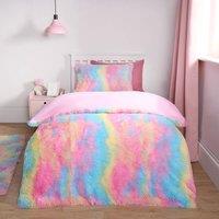 OHS Tie Dye Duvet Cover Quilt Pillowcase Fluffly Fleece Warm Plush Soft Bedding Set in Pink | Size: Double