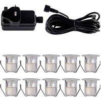 First Choice Lighting Set of 10 - 30mm Stainless Steel IP67 Cool White LED Decking Kit in Silver