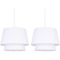 First Choice Lighting Set of 2 Ambra - Two Tier White Fabric Easy Fit Pendant Shades
