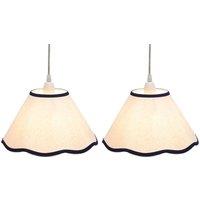 First Choice Lighting Set of 2 Libby - Natural Linen Navy Blue Trim 27cm Pendant Lamp Shades in White