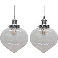 First Choice Lighting Set of 2 Layla - Clear Glass Easy Fit Pendant Shades Chrome Detail