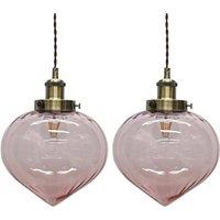 First Choice Lighting Set of 2 Layla - Pink Glass Easy Fit Pendant Shades Brass Detail
