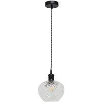 First Choice Lighting Bradson - Clear Swirl Glass Black Retro Pendant Fitting