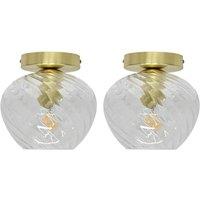 First Choice Lighting Set of 2 Bradson - Clear Swirl Glass Satin Brass Ceiling Lights
