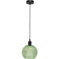 First Choice Lighting Betchley - Green Ribbed Glass Globe Black Retro Pendant Fitting