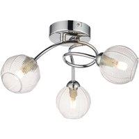 First Choice Lighting Tatton - Chrome with Ribbed Glass 3 Light Flush Ceiling Light in Silver