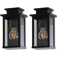 First Choice Lighting Set of 2 Cotswold - Black Traditional Flush Outdoor Wall Lights