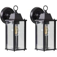 First Choice Lighting Set of 2 Chatham - Black & Glass Panelled Outdoor Wall Lantern Lights
