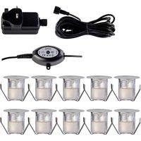 First Choice Lighting Set of 10 - 30mm IP67 Cool White LED Decking Kit with Photocell in Silver