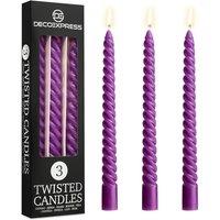 Deco Express Dinner Candles Pack of 3 Twisted Non Drip Spiral 6 hours Non Scented in Purple | Size: 3 Pack