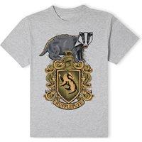 Harry Potter Official Hufflepuff Drawn Crest Unisex T-Shirt in Grey | Size: Medium
