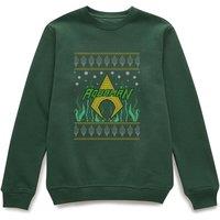 DC Comics DC Aquaman Knit Christmas Jumper - Forest Green | Size: 2XL