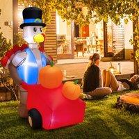 Costway 6FT Thanksgiving Inflatable Turkey Pushing Pumpkin Cart Light