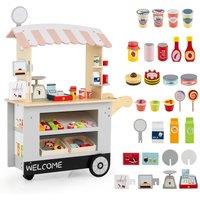Costway Kids Snacks & Sweets Food Cart Role Play Toy Cart Set w/ POS Machine in Grey