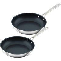 Kuhn Rikon Allround Stainless Steel Non-Stick Frying Pan, Set of 2, 24cm & 28cm in Silver