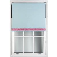 Furnished Duck Egg Blue Blackout Fabric with Pink Glitter Accent - Trimmable Roller Blind | Size: 155 cm width x 210 cm drop