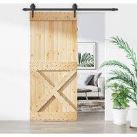 Berkfield Home Sliding Door with Hardware Set 90x210 cm Solid Wood Pine in Brown