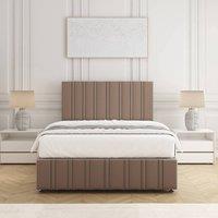 BSSPOKE Isabella Divan Bed Set Plush Velvet 24Headboard & Mattress No Drawers in Taupe | Size: Double