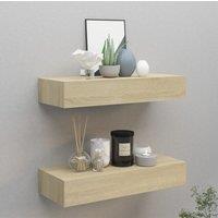 Berkfield Home Wall-mounted Drawer Shelves 2 pcs Oak 60x23.5x10cm MDF in Brown | Size: 60x23.5x10 cm