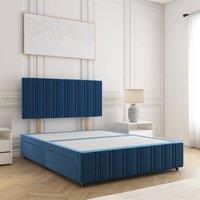BSSPOKE Isabella Plush Velvet Divan Bed 24Headboard & No Mattress No Drawers in Blue | Size: Super King