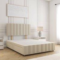BSSPOKE Isabella Plush Velvet Divan Bed 24Headboard & No Mattress No Drawers in Cream | Size: Super King